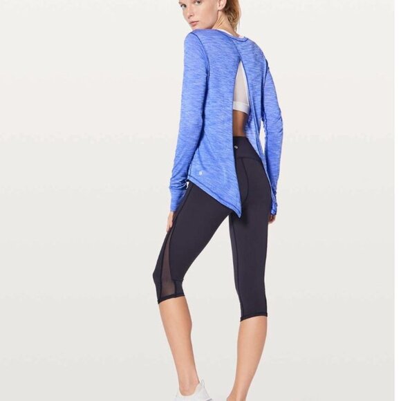 Lululemon Beat The Heat Heathered Blazer Blue Long Sleeve Top Size 10 Open Back - Picture 3 of 9
